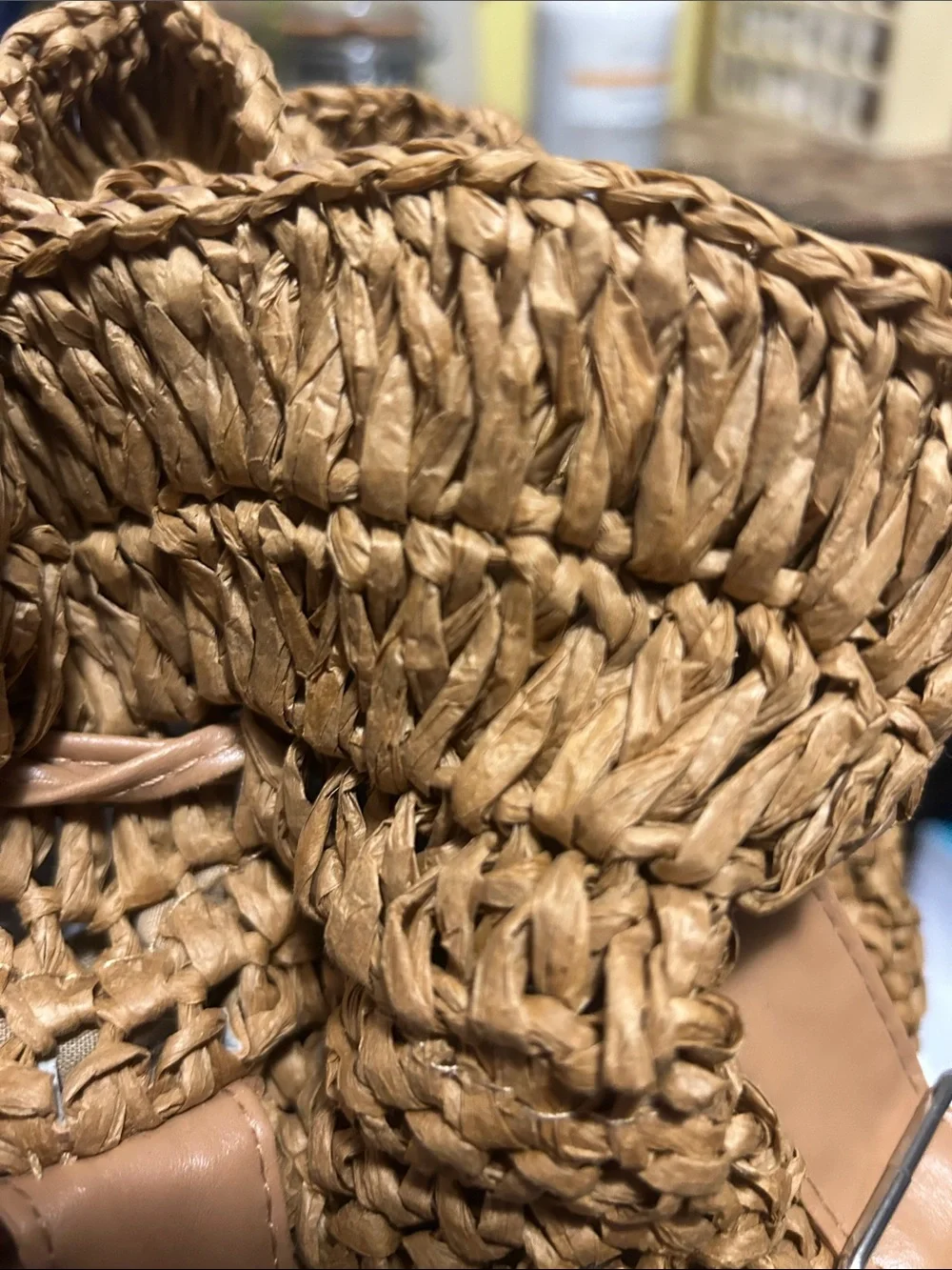 Woven Drawstring Bucket backpack Bag in Tan